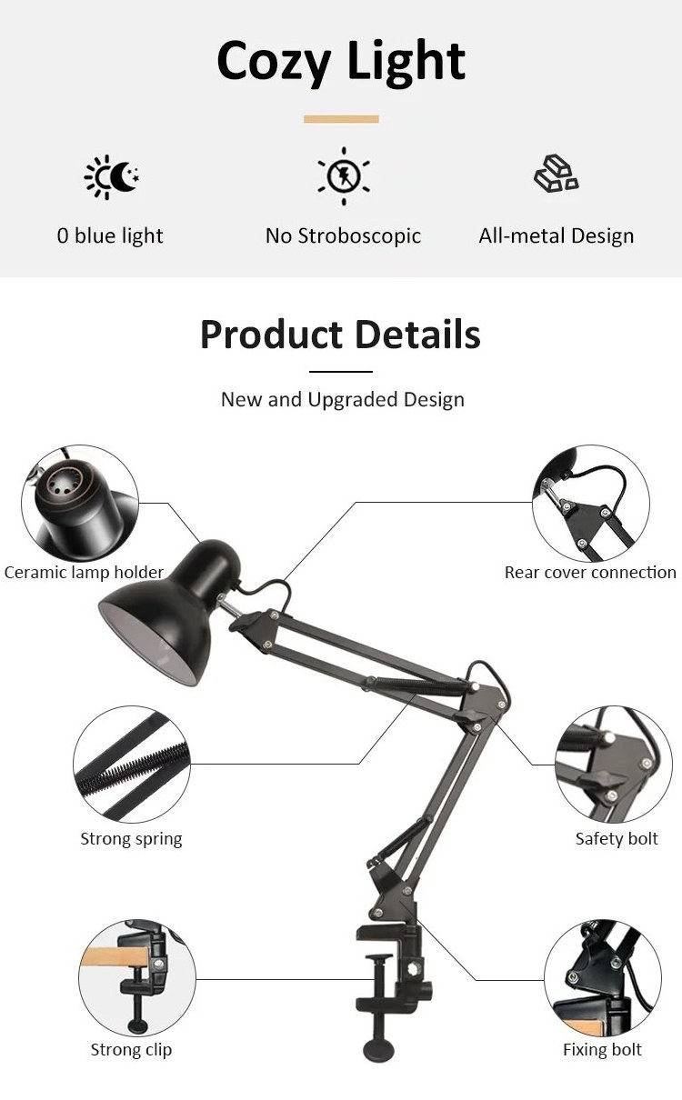 Metal E27 Led Desk Lamp Adjustable Eye Protection Swing Arm Clamp Tablelamp Rechargeable Folding Table Lamp For Nail Salon