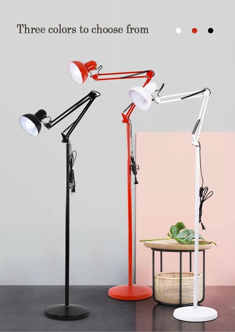 American Nordic Adjustable Flexible Swing Long Arm Office Reading Metal Industrial Modern Standing Floor Lamp