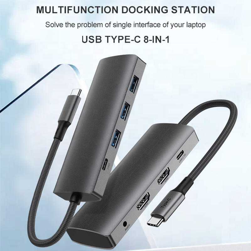 8 in 1 USB A 3.0 USBC Docking Station 100W Charging Power Porno Pot Por Pont HUB C HDMI Macbook