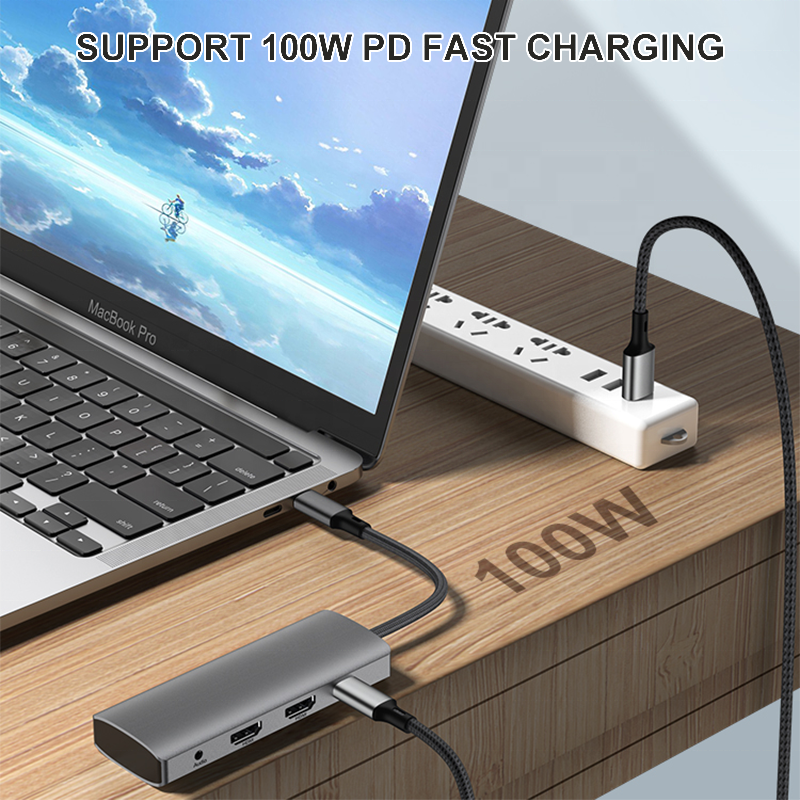 8 in 1 USB A 3.0 USBC Docking Station 100W Charging Power Porno Pot Por Pont HUB C HDMI Macbook