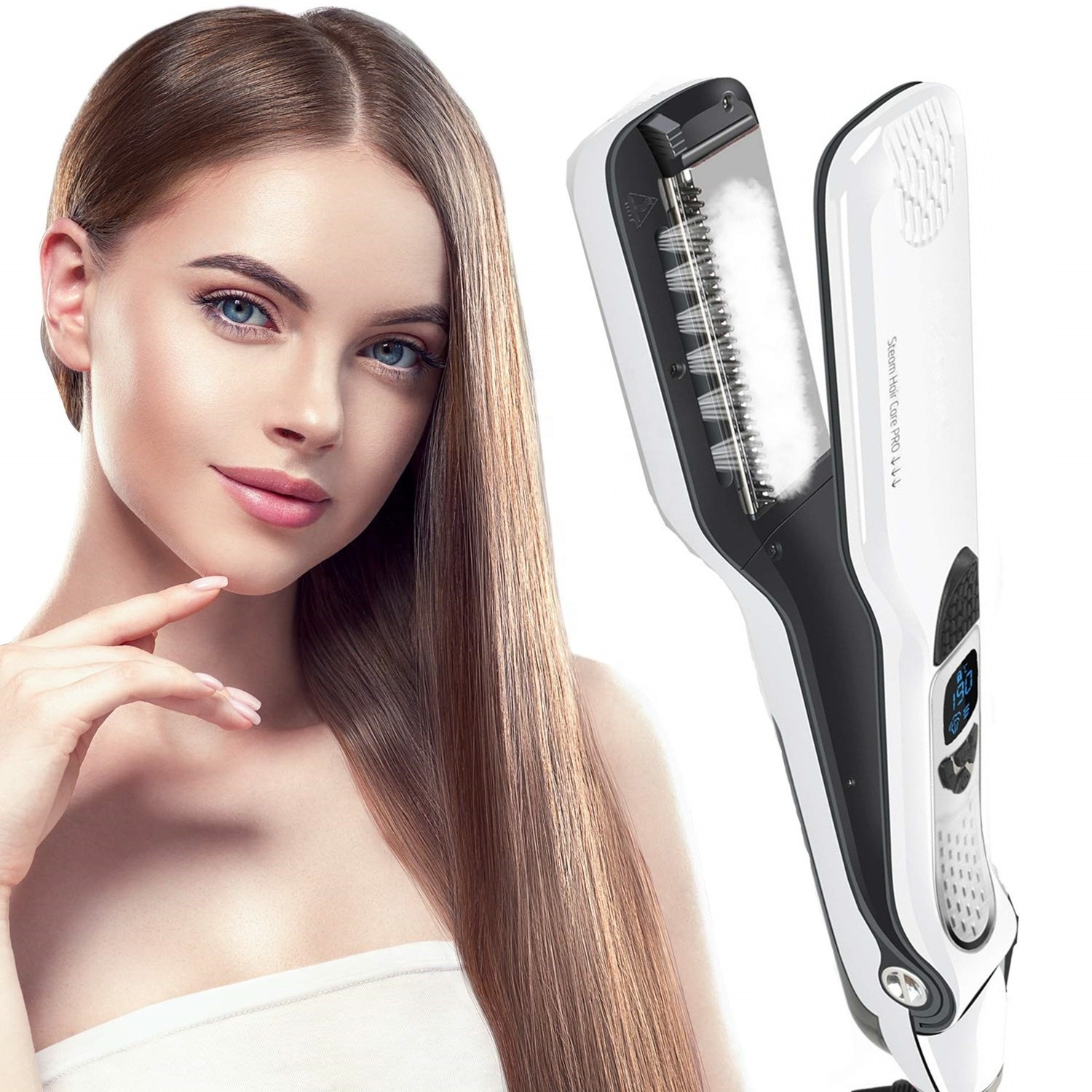 High Quality Infrared LED Display Straightening Hair Flat Iron Steam Hair Straightener