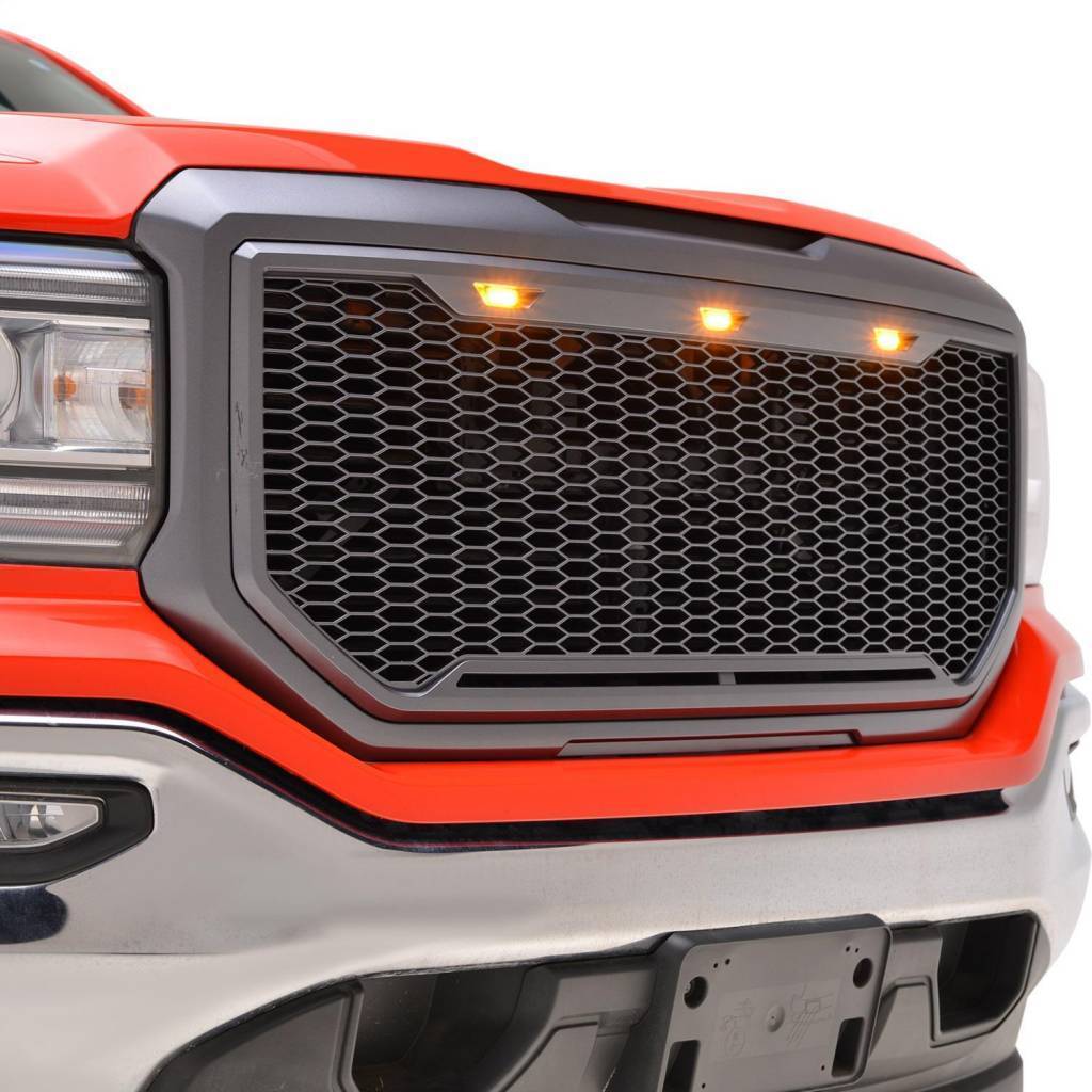 Newest Offroad Aftermarket Parts ABS Gray Grille With Led Front Grill For GMC Sierra 1500 2016-2018