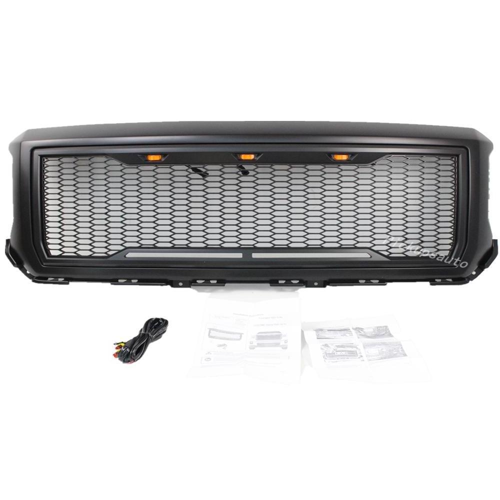 Factory Wholesale Car Aftermarket Accessories ABS Grille Paint Black Front Grill With LED Lights For GMC 1500 2014-2015