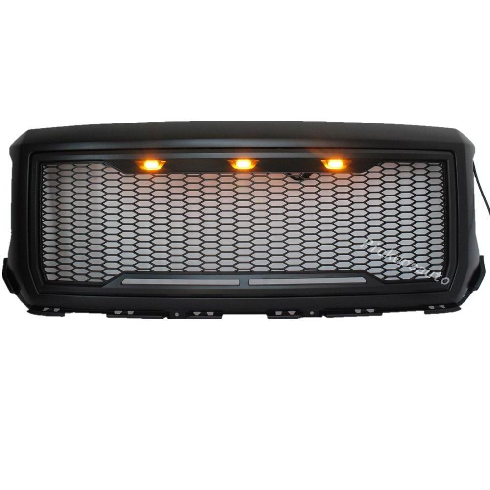 Factory Wholesale Car Aftermarket Accessories ABS Grille Paint Black Front Grill With LED Lights For GMC 1500 2014-2015