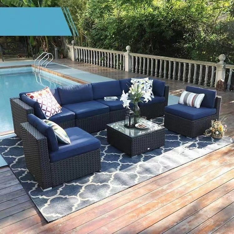 Modern hotel luxury Outdoor furniture waterproof PE wicker  patio outdoor rattan garden  sofa