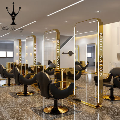 Floor LED Luxury Light LED Mirror Cabinet Hair Beauty Salon Furniture Barber Station