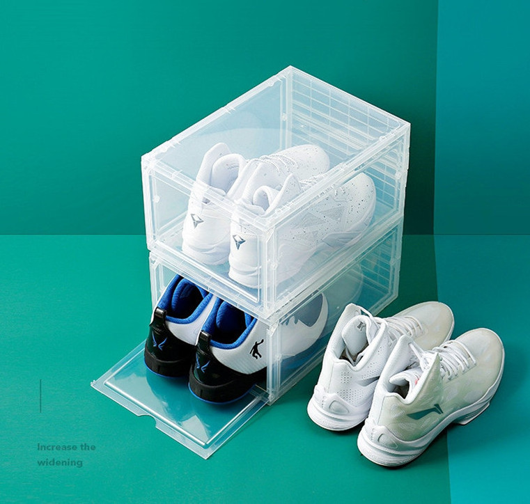 Hot sale modern home decor plastics clear racks storage shoes boxes