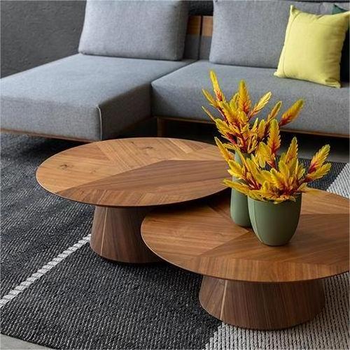 Modern Cheap Smart Marble South American Walnut Tea Desk With Metal Living Room Round Wood Coffee Table