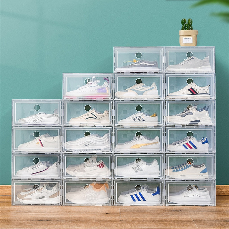 Hot sale modern home decor plastics clear racks storage shoes boxes