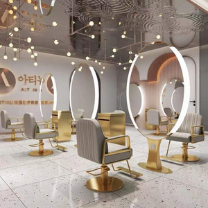 Luxury Hair Salon Furniture LED Light Single or Double side Barber Hair Salon Mirror Station