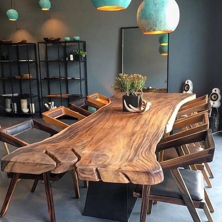 fashion industrial natural shape top live edge walnut large rustic wood restaurant dining table