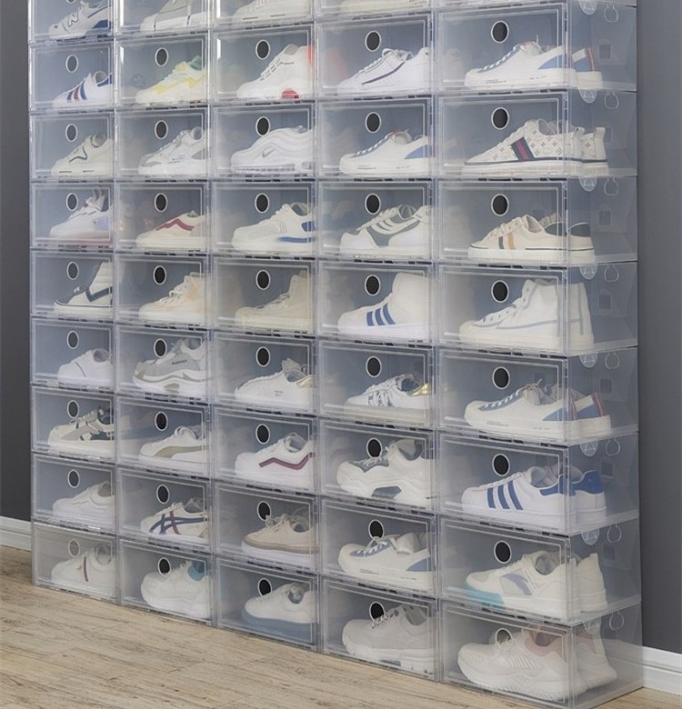 Hot sale modern home decor plastics clear racks storage shoes boxes