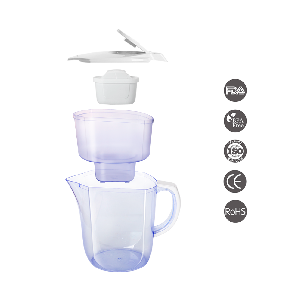 BPA Free Water Purifier Jug Drinking Water Filter Pitcher Reduce Chlorine Heavy Metal Activated Carbon Customized Manual