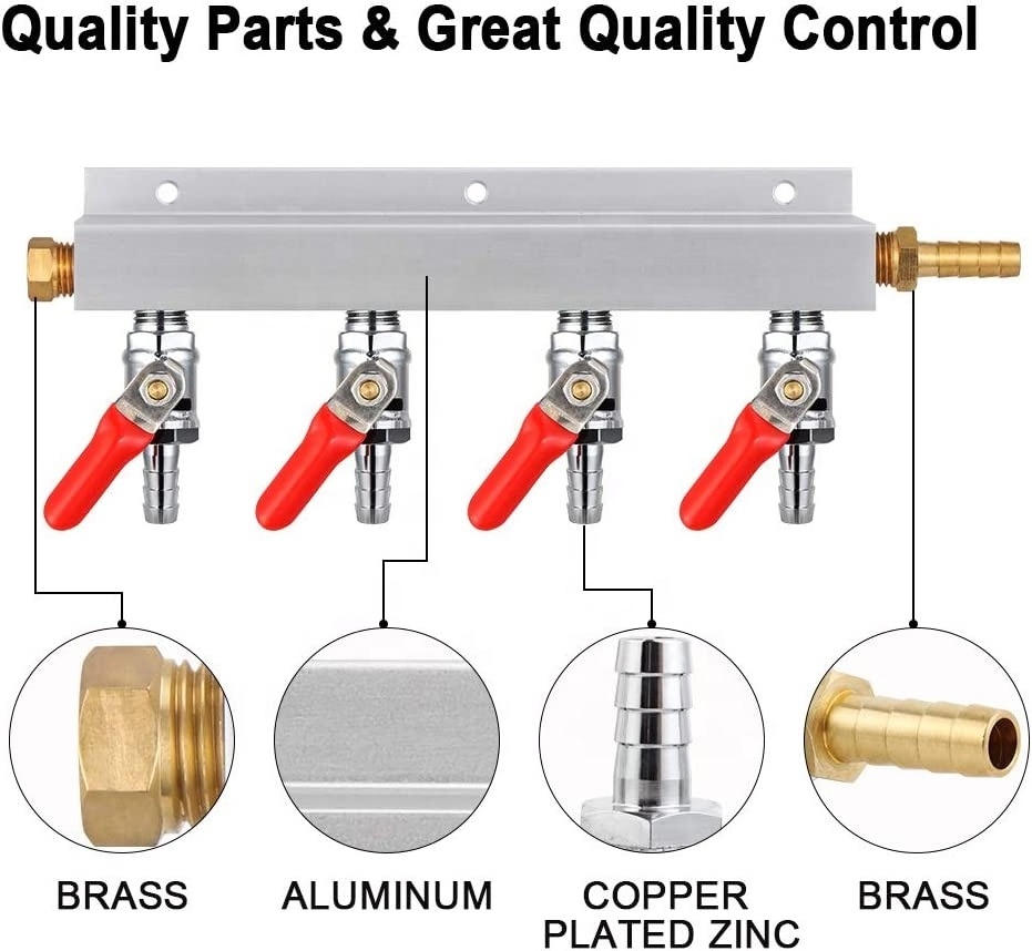 Multi-way CO2 Gas Distribution Manifold Splitter 2/3/4/5/6Way Home Brew Check Valves Draft Beer Kegerator