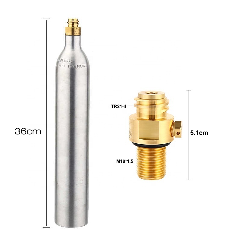 TR21-4 Aluminum CO2 Air Cylinder 0.6L High Pressure Soda Bottle Filling Tank Cylinder Rechargeable CO2 Cylinder For Beer Brewing