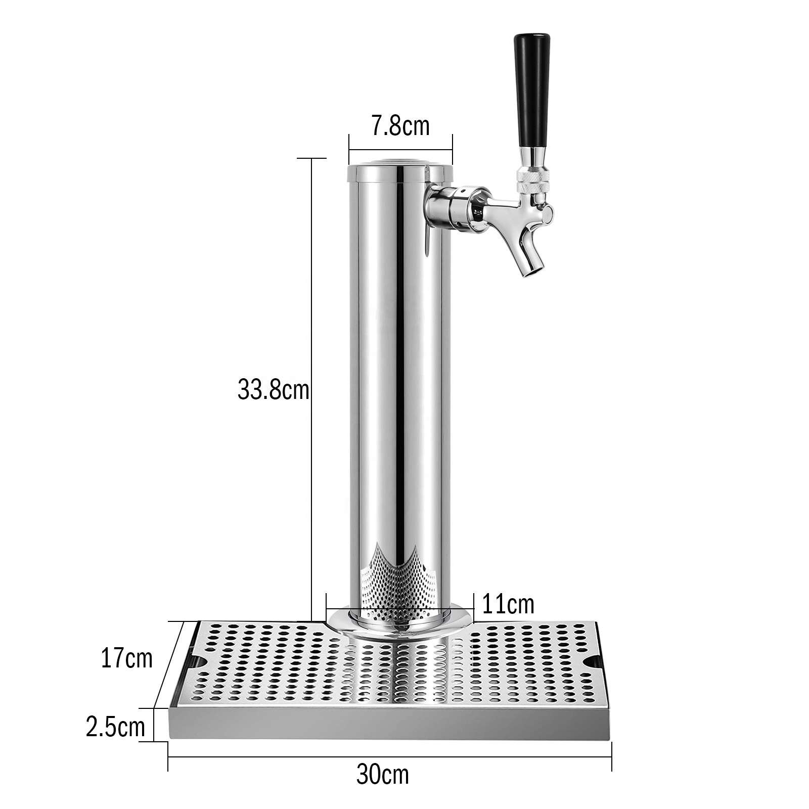 Stainless Steel Polished Single Faucet Draft Beer Kegerator Tower with 12