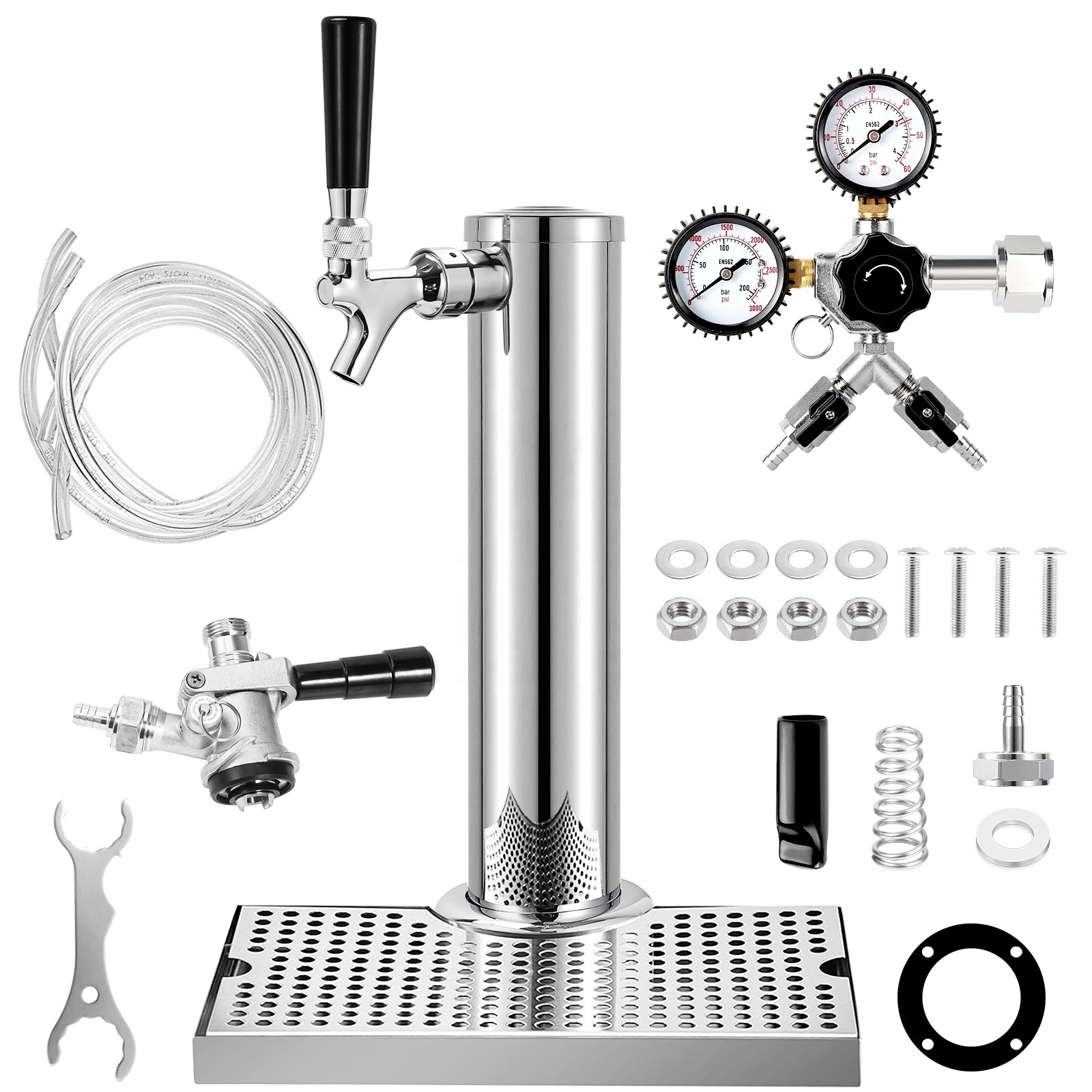 Stainless Steel Polished Single Faucet Draft Beer Kegerator Tower with 12