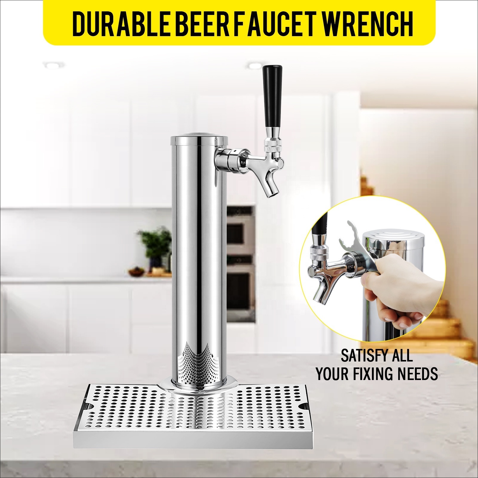 Stainless Steel Polished Single Faucet Draft Beer Kegerator Tower with 12