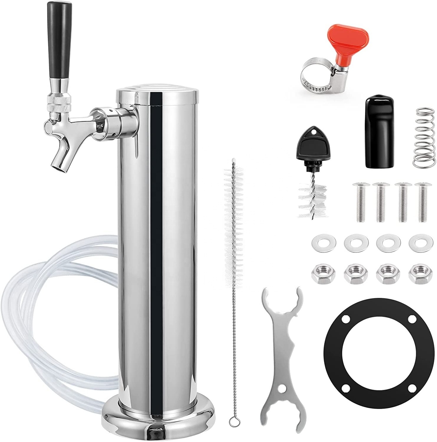 Stainless Steel Polished Single Faucet Draft Beer Kegerator Tower with 12