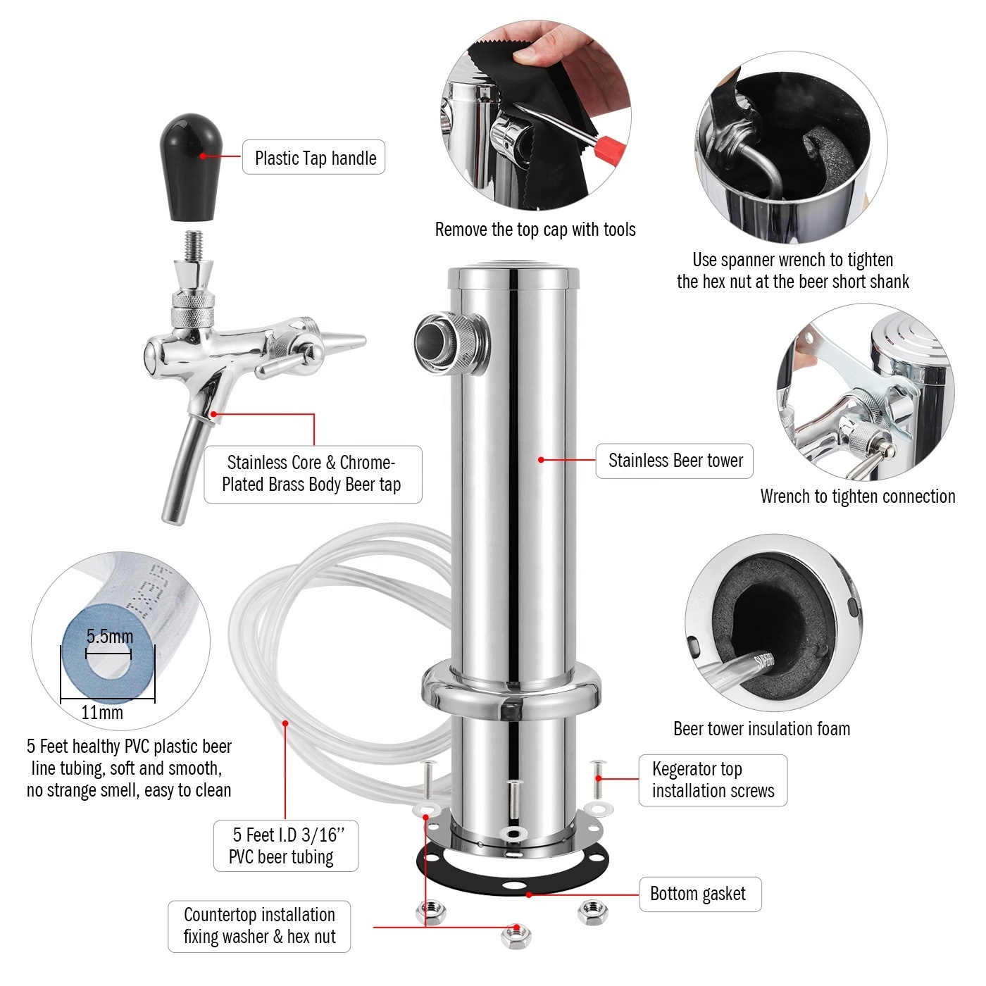 Single Adjustable Brass Faucet Kegerator Tower 3