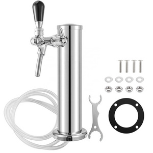 Single Adjustable Brass Faucet Kegerator Tower 3" Diameter Column Stainless Steel Beer Dispenser Tower