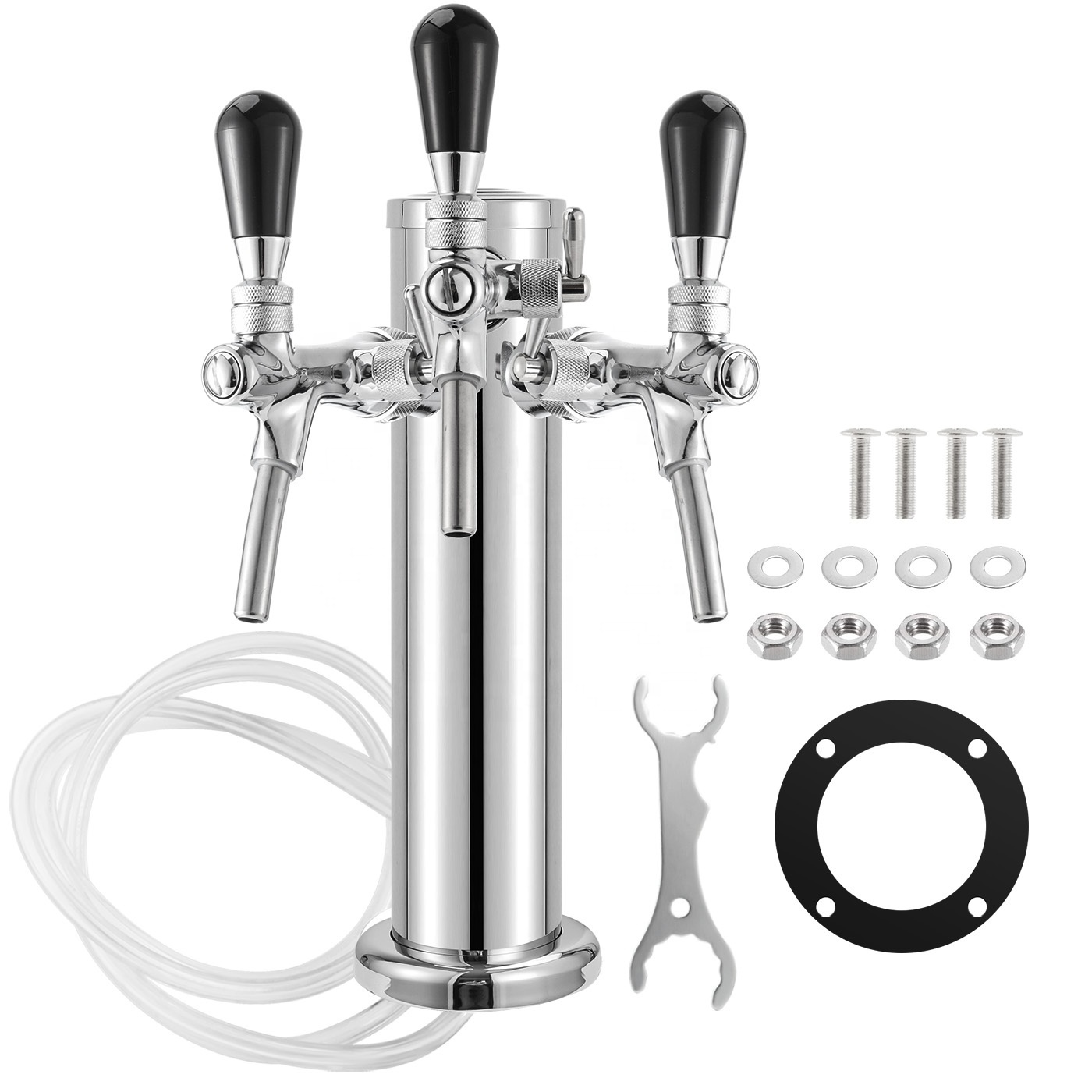 Triple Tap Draft Beer Tower Stainless Steel Beer Tower Dispenser Stainless Core Bee Tap Faucet with Tower Kit for Homebrew