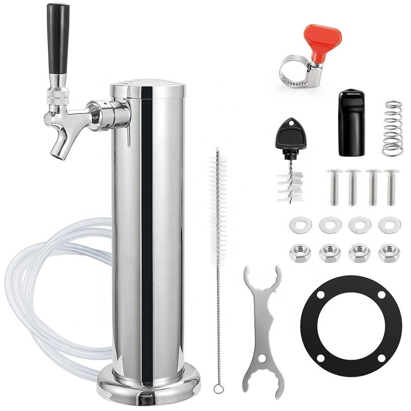 Single Tap Stainless Steel Beer Tower 3 inch Draft Beer Tower with Single Beer Faucet & wrench for Home Brewing