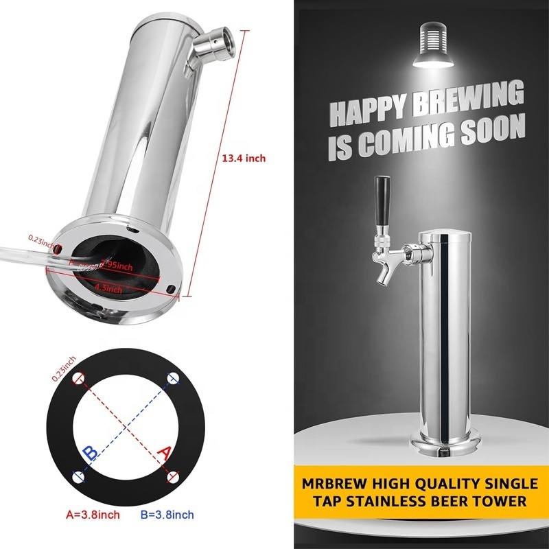 Single Tap Stainless Steel Beer Tower 3 inch Draft Beer Tower with Single Beer Faucet & wrench for Home Brewing