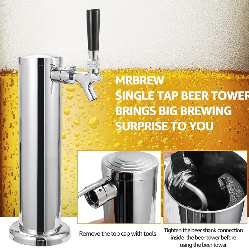 Single Tap Stainless Steel Beer Tower 3 inch Draft Beer Tower with Single Beer Faucet & wrench for Home Brewing