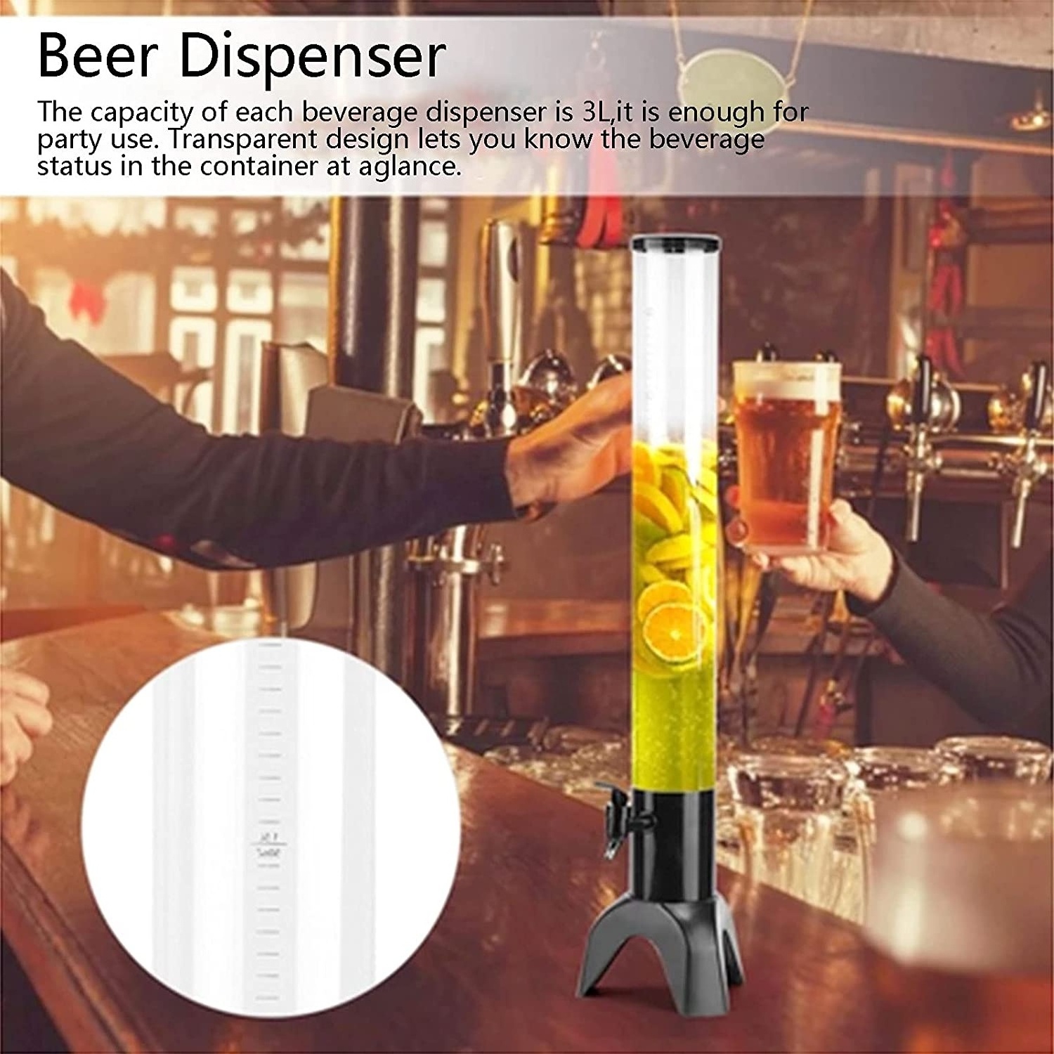 Beer Tower Dispenser Clear Liquor Tower Dispenser with Removable Ice Tube Beer Tower Drink Dispenser for Parties