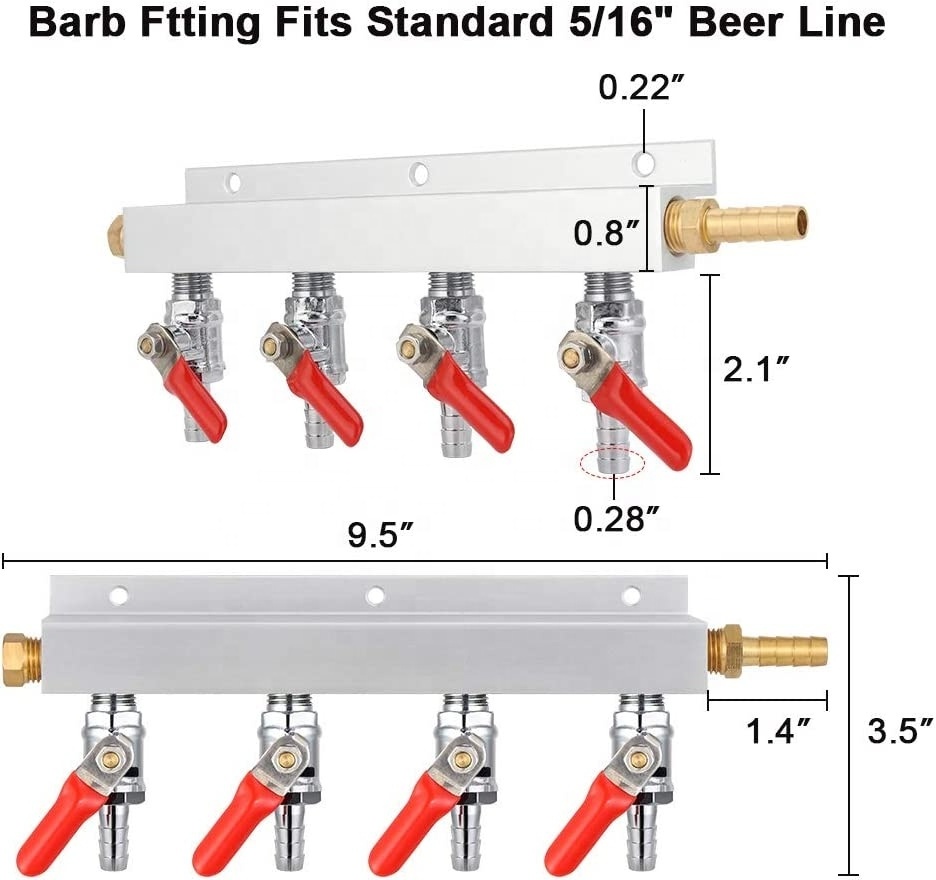 Multi-way CO2 Gas Distribution Manifold Splitter 2/3/4/5/6Way Home Brew Check Valves Draft Beer Kegerator