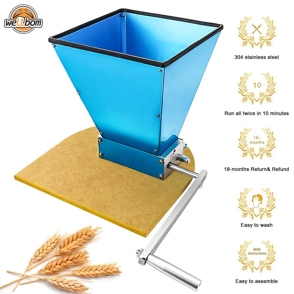 Stainless Steel 2 Roller Grain Malt Mill Homebrew Manual  Malt Crusher Grain Crusher Adjustable Barley Grinder With Wooden Base