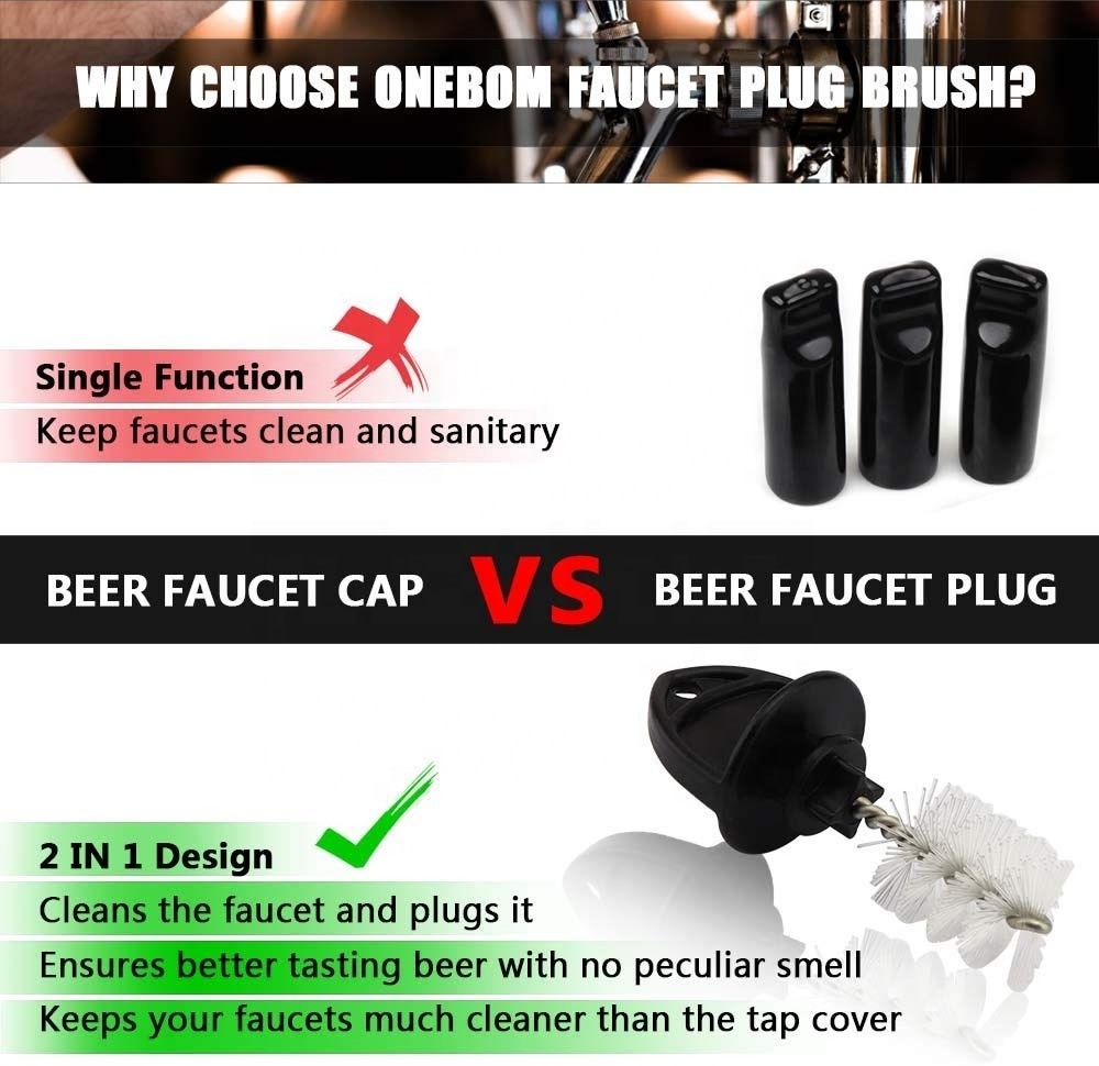 2 In 1 Draft Beer Tap Plug Brush Sets Tap Cover Beer Line Cleaning Kit for Home Brewing Bar Accessories