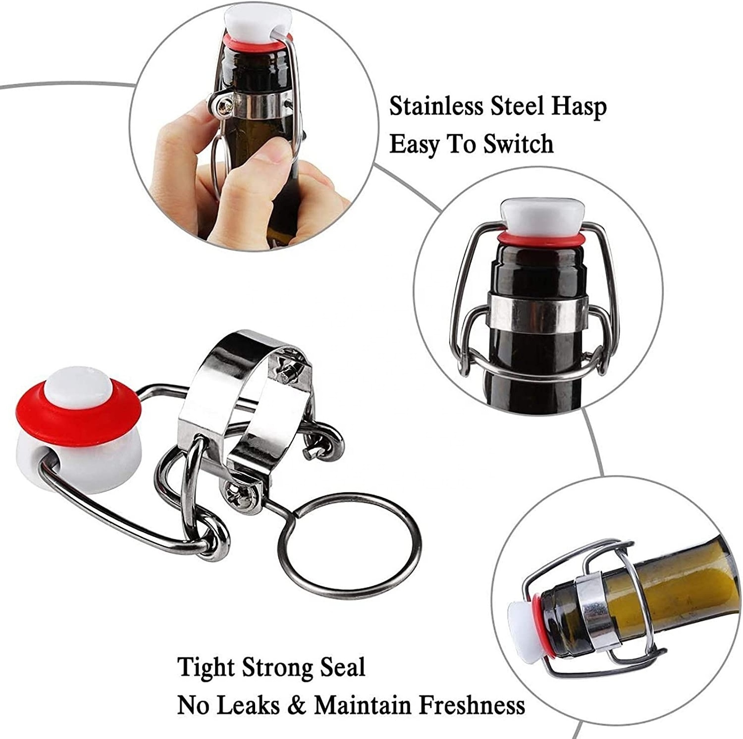 Flip Top Beer Swing Glass Bottle Caps Airtight Lids Leakproof Easy Swing Cap with Replacement Silicone Gaskets