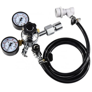 Draft Beer Keg Dual Stage CO2 Pressure Regulator 5/16 Barb Dual Knob Quadruple Hose Clamp Kegerator Regulator for CO2 Tank