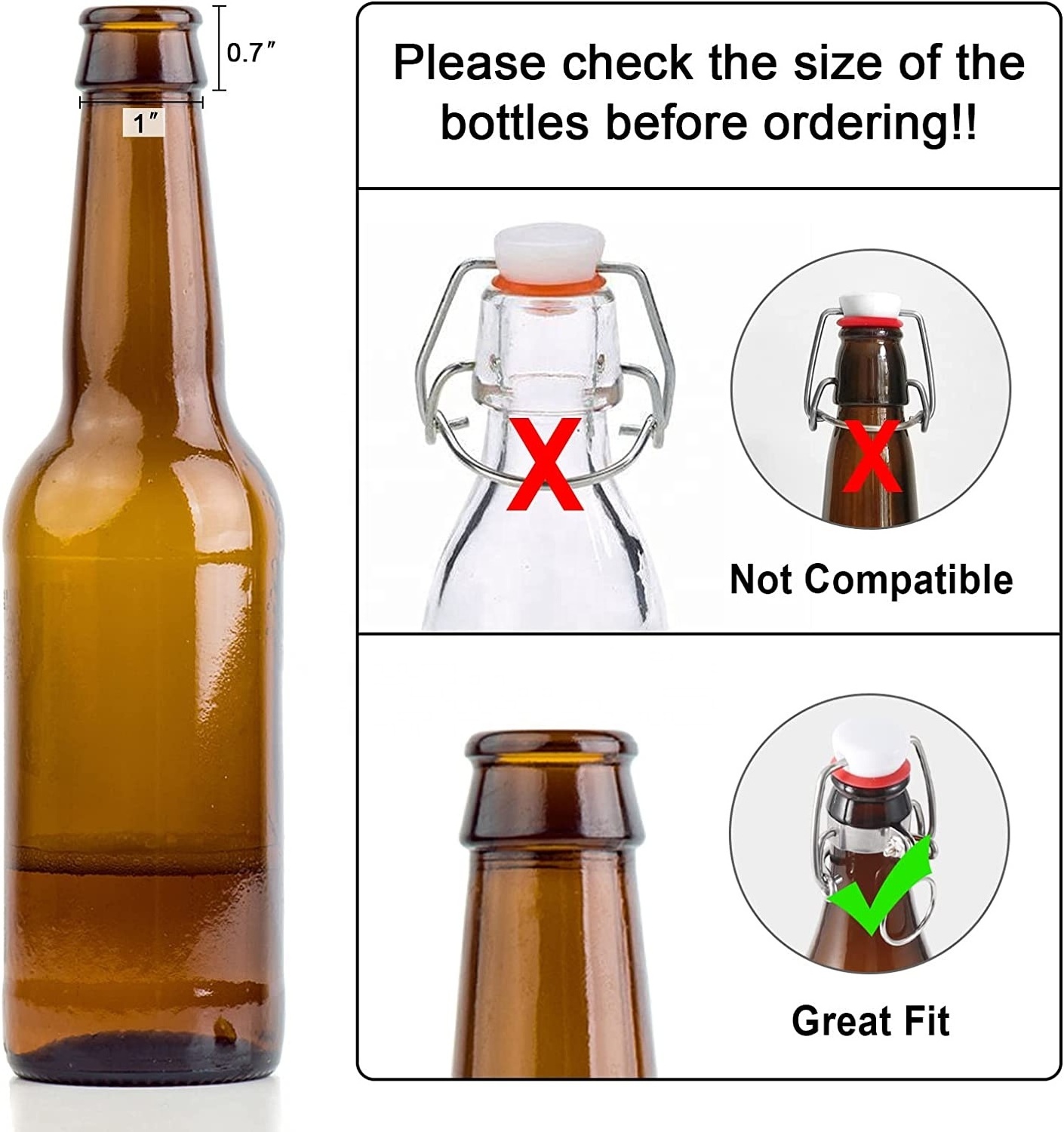 Flip Top Beer Swing Glass Bottle Caps Airtight Lids Leakproof Easy Swing Cap with Replacement Silicone Gaskets