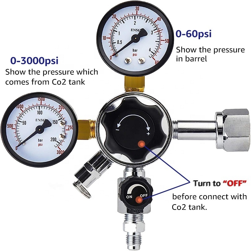 Draft Beer Keg Dual Stage CO2 Pressure Regulator 5/16 Barb Dual Knob ...