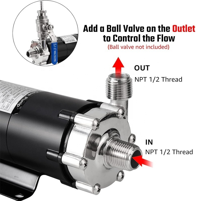 Stainless Steel Homebrew Magnetic Drive Pump High Temp Brewing Wort Transfer Pump 15RM with 1/2