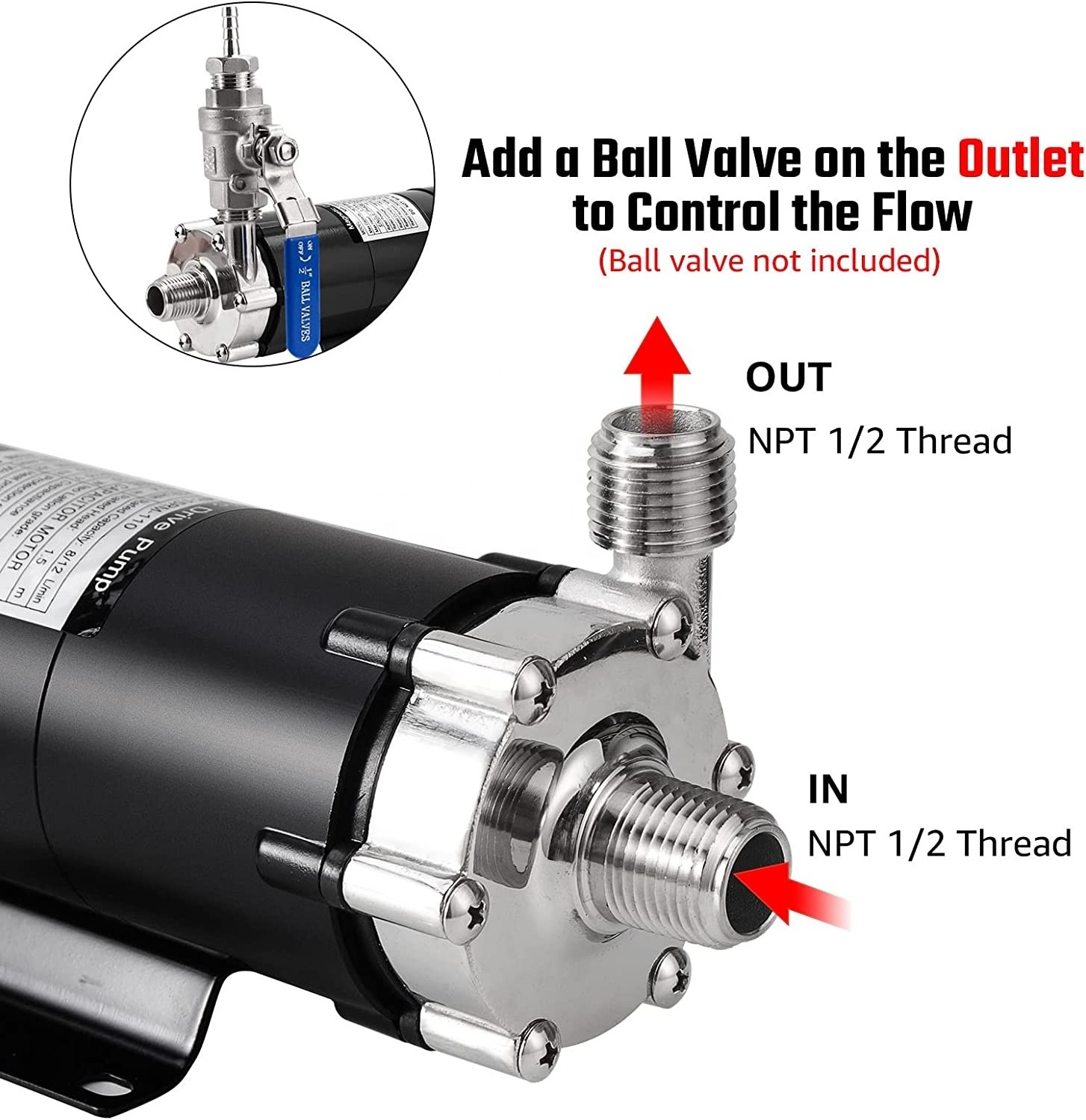 Homebrew Magnetic Drive Pump Food Grade Stainless Steel Head Wort Brewing Pump 110Volt Beer Transfer Pump with Inline Switch