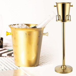 Ice Bucket with Stand Stainless Steel Standing Hammered Gold Ice Bucket with Carrying Handle For Clubs Bar Parties