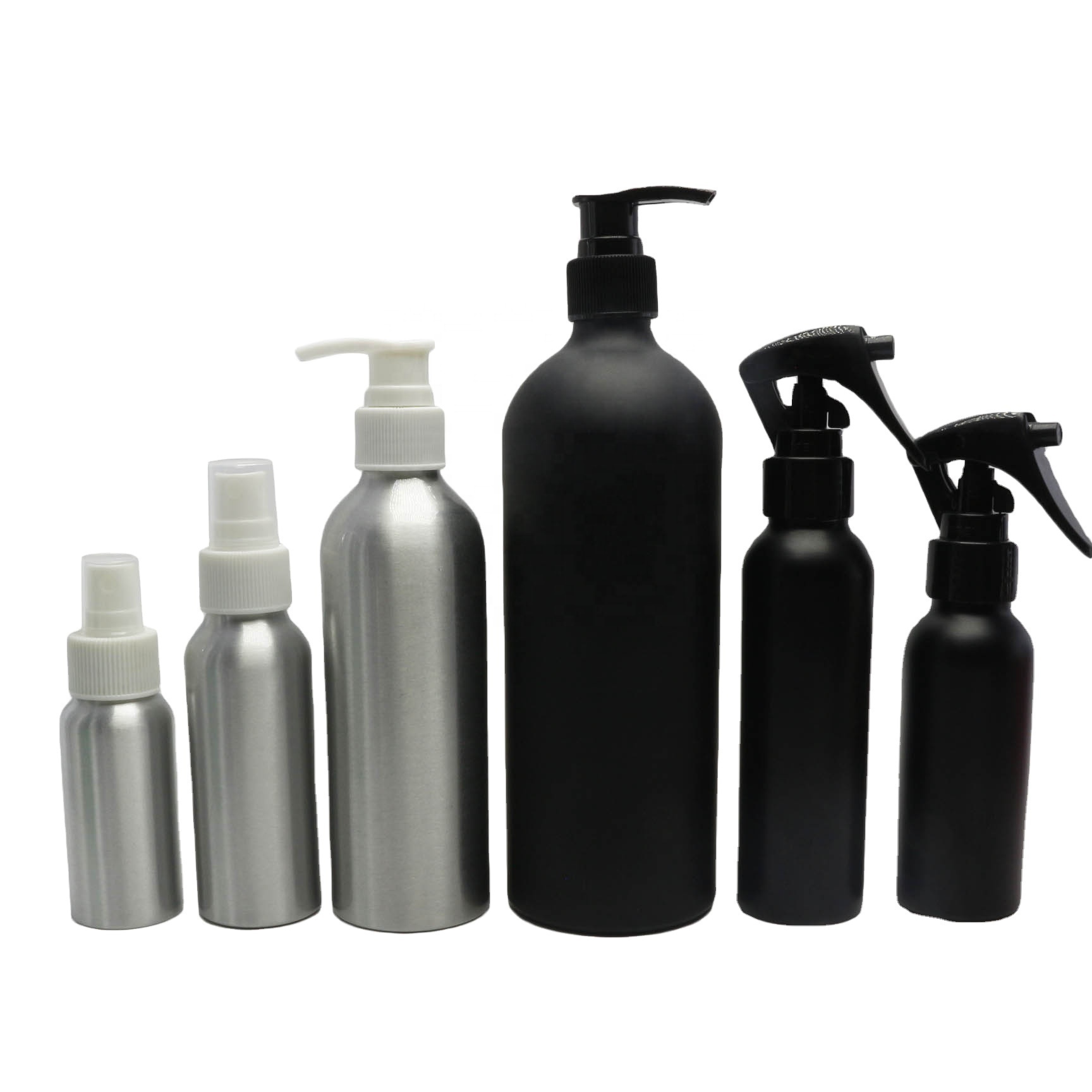 30ml 50ml 100ml 250ml 500ml black silver aluminum water mist spray pump bottle for cleaner shampoo cosmetic packaging ALB-15B