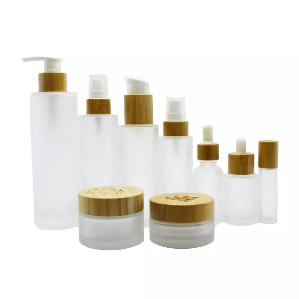 Cosmetic Containers 100% Organic Wood Bamboo Glass Jar/Bottle Cosmetic Packaging bottle-AN19