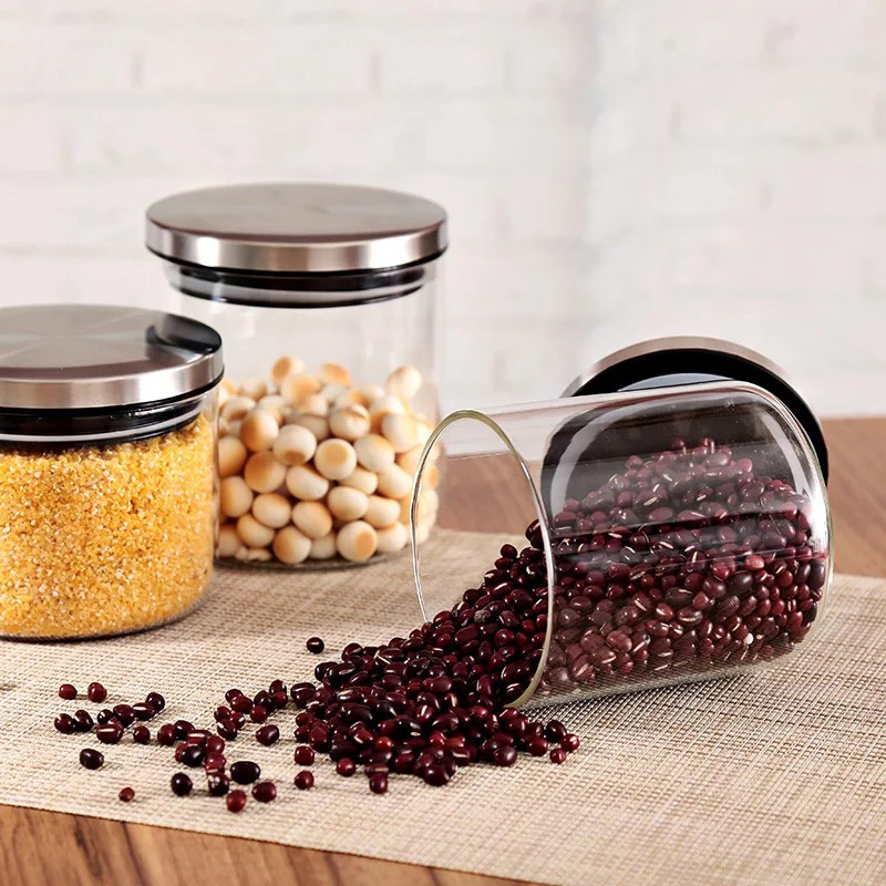 Tea storage glass jar with stainless steel lid canister GSJ-252Z