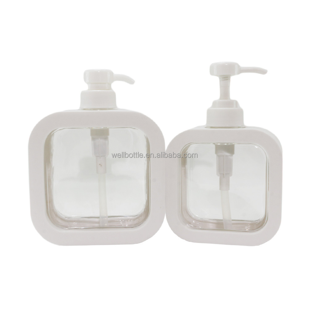 new design 10oz 17oz square cosmetic pump plastic shampoo bottle with white pump for shampoo lotion conditioner PB-03S