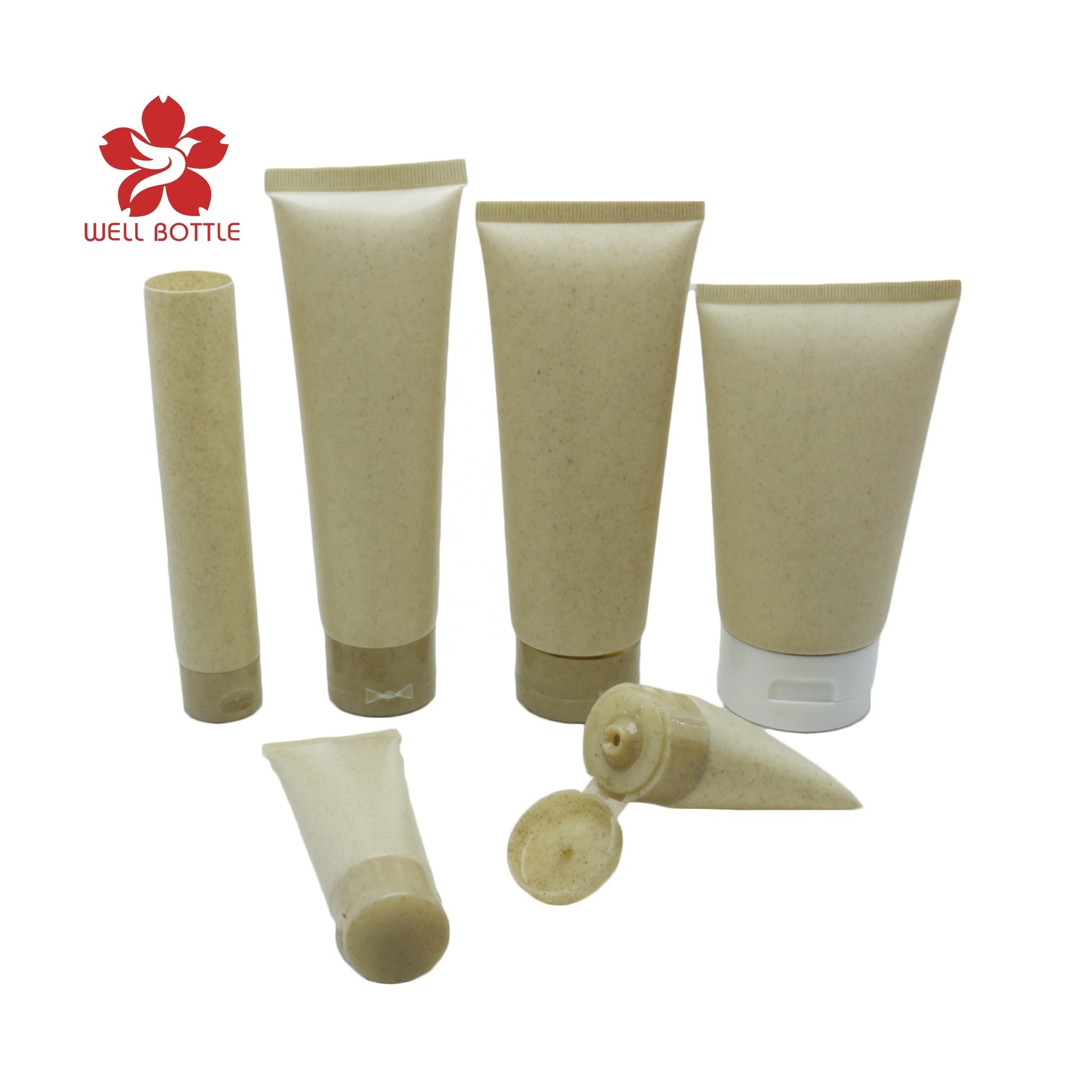 biodegradable cosmetic packaging eco friendly custom wheat straw plastic soft tube for lip balm hand cream squeeze PT-19B