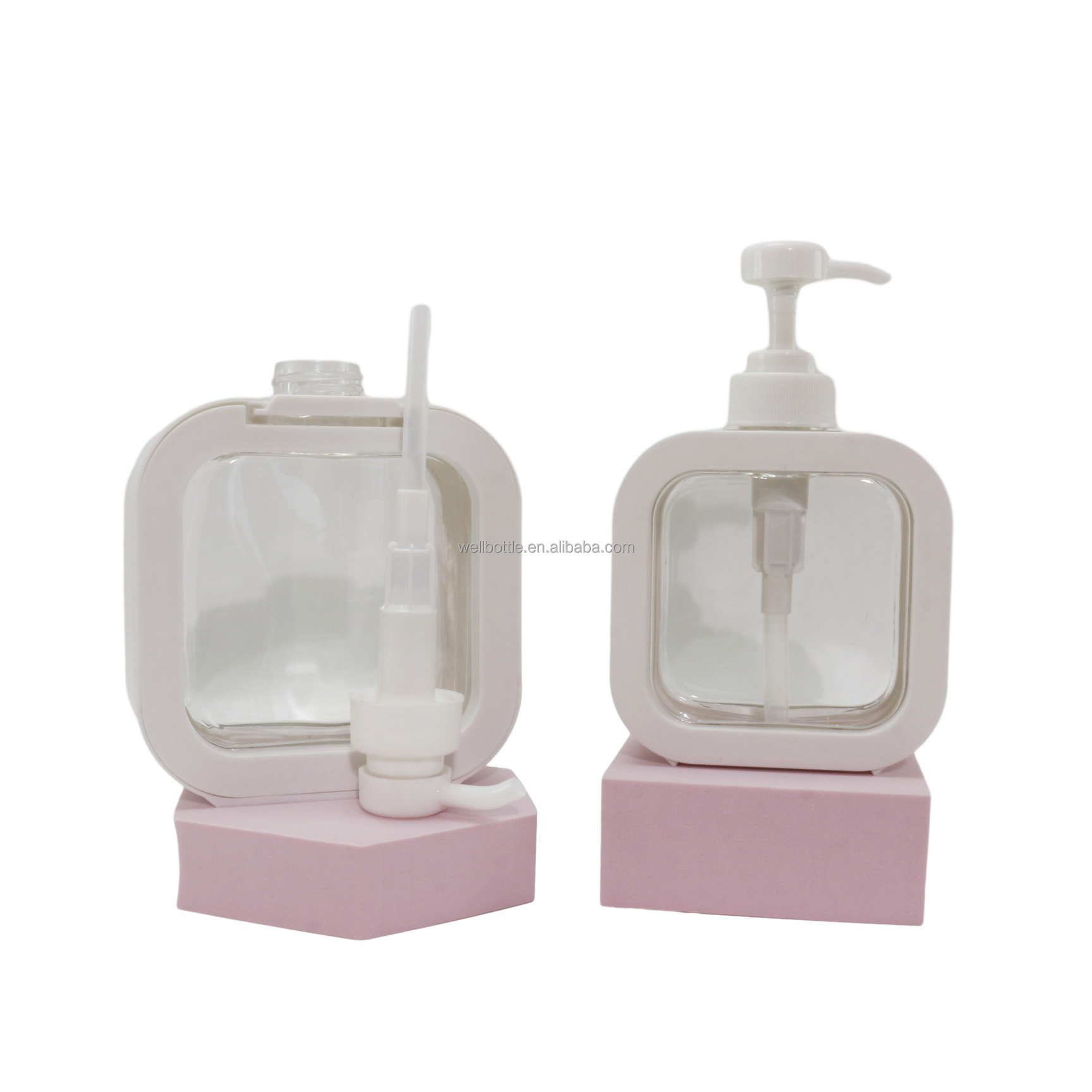 new design 10oz 17oz square cosmetic pump plastic shampoo bottle with white pump for shampoo lotion conditioner PB-03S