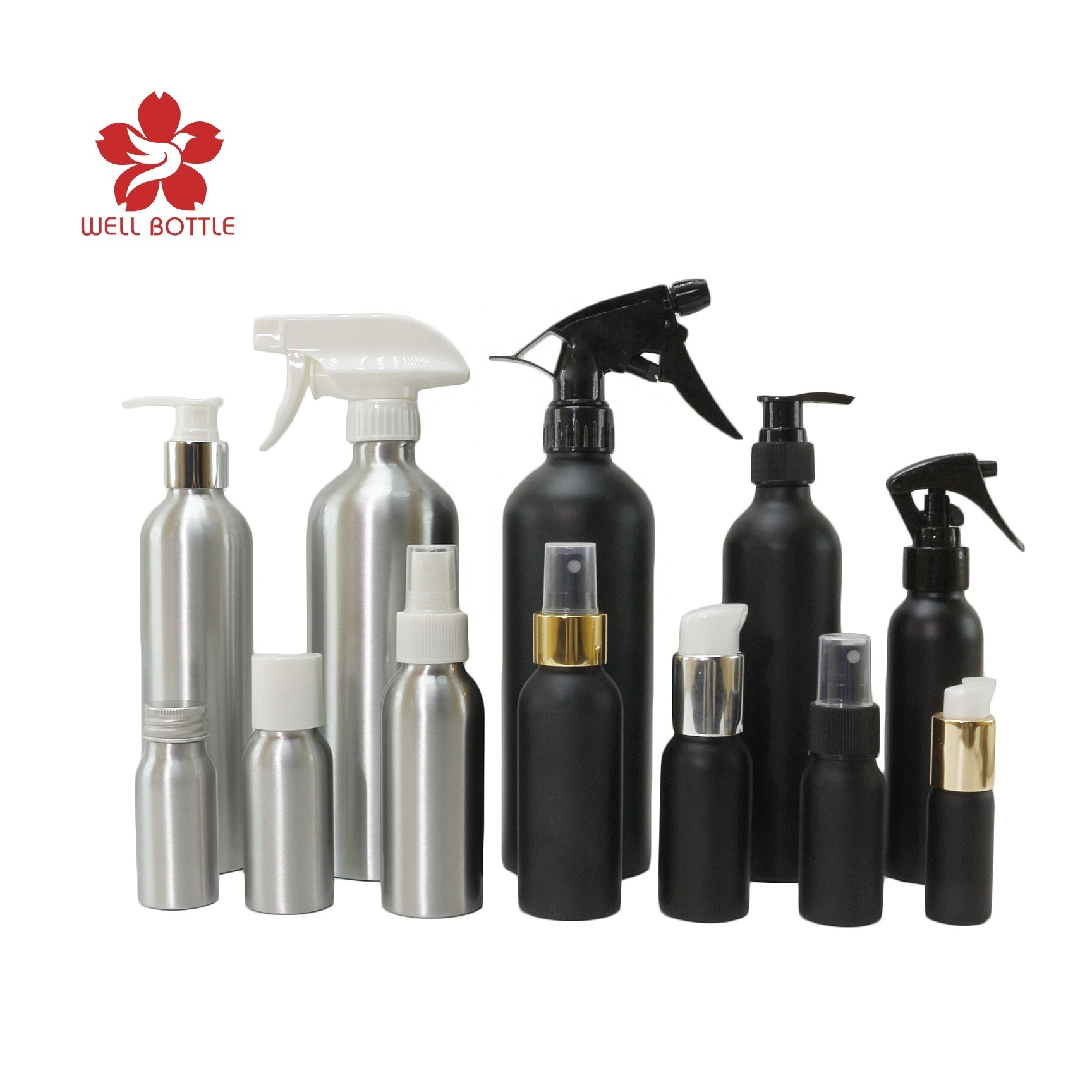 30ml 50ml 100ml 250ml 500ml black silver aluminum water mist spray pump bottle for cleaner shampoo cosmetic packaging ALB-15B