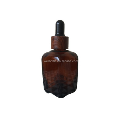 30ml amber square perfume bottle with dark wooden dropper cap Square-04R