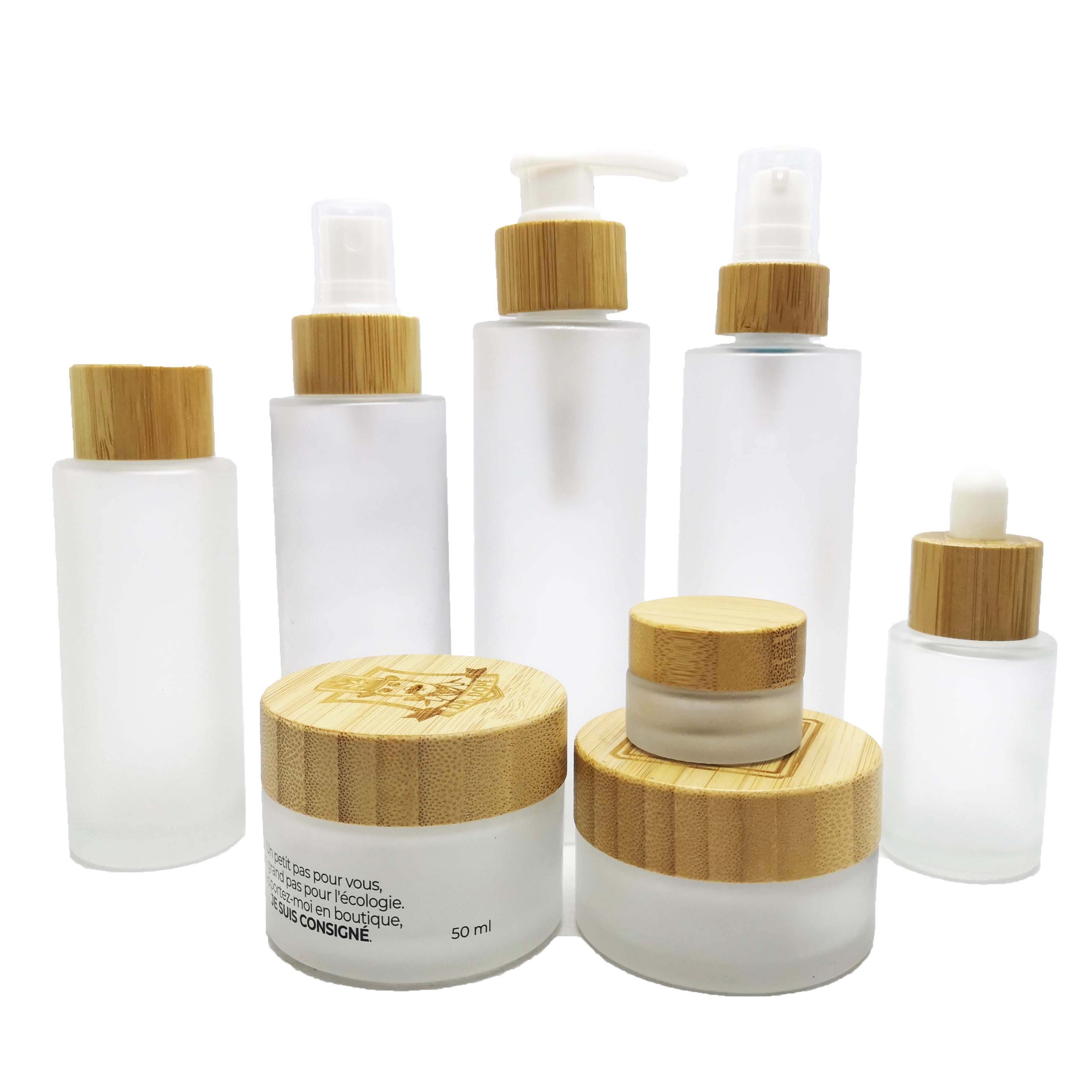 Cosmetic Containers 100% Organic Wood Bamboo Glass Jar/Bottle Cosmetic Packaging bottle-AN19