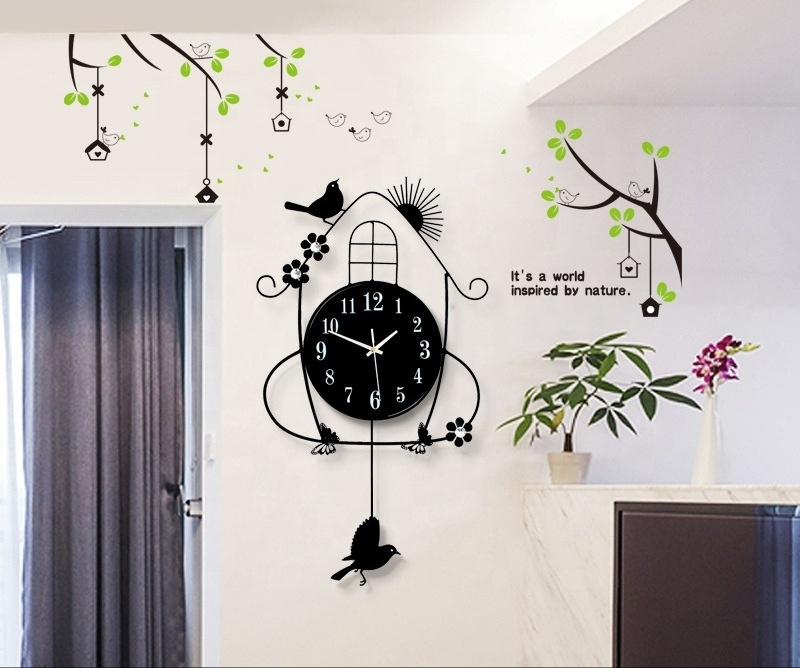 Creative iron electronic clock living room decoration quartz clock magpie house wall clock